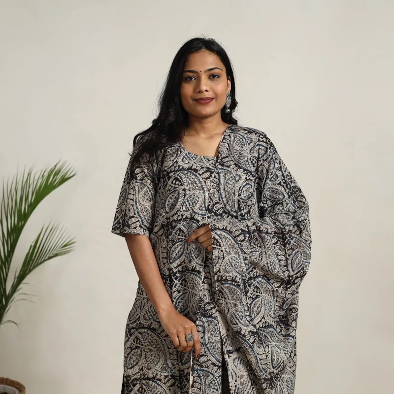 Black - Block Printed Cotton Kalamkari Kurta Set 15 made by Itokri