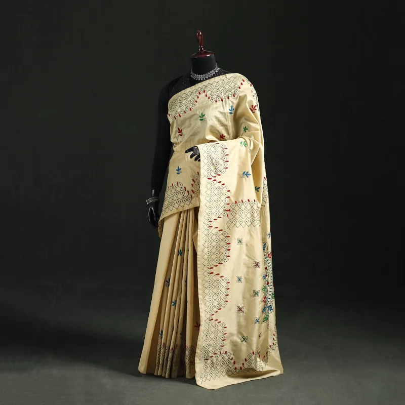 Yellow - Hand Embroidered Silk Saree 25 made by Itokri