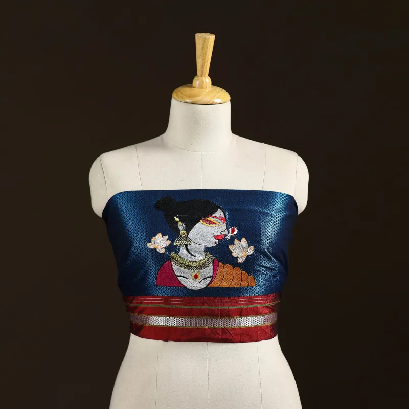 Blue - Women Embroidered Mercerised Cotton Khun Blouse Piece 01 made by Itokri