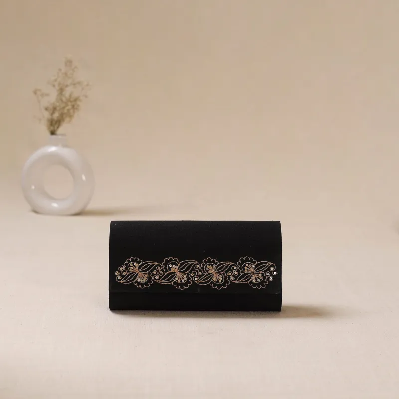 Black - Zardozi Hand Embroidered Clutch 10 made by Itokri