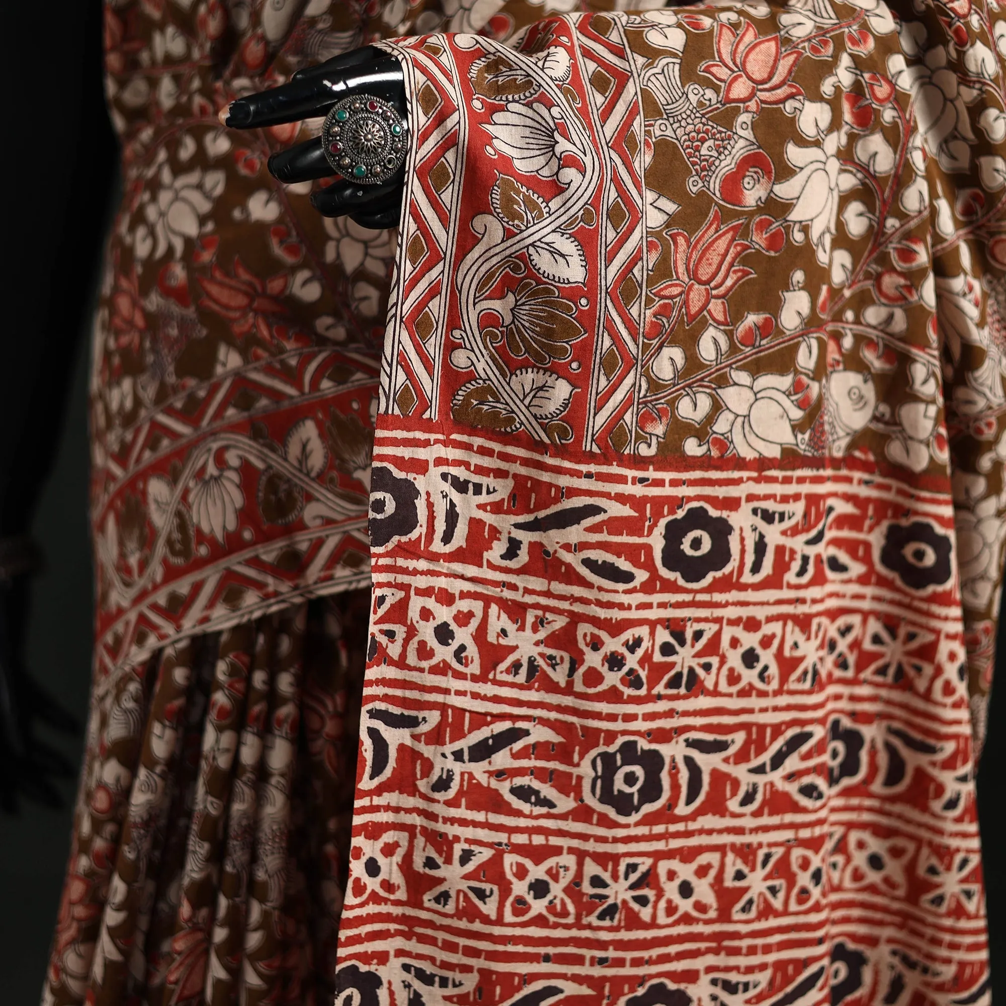 Brown - Kalamkari Printed Cotton Saree 93 sold by Itokri product image thumbnail 3