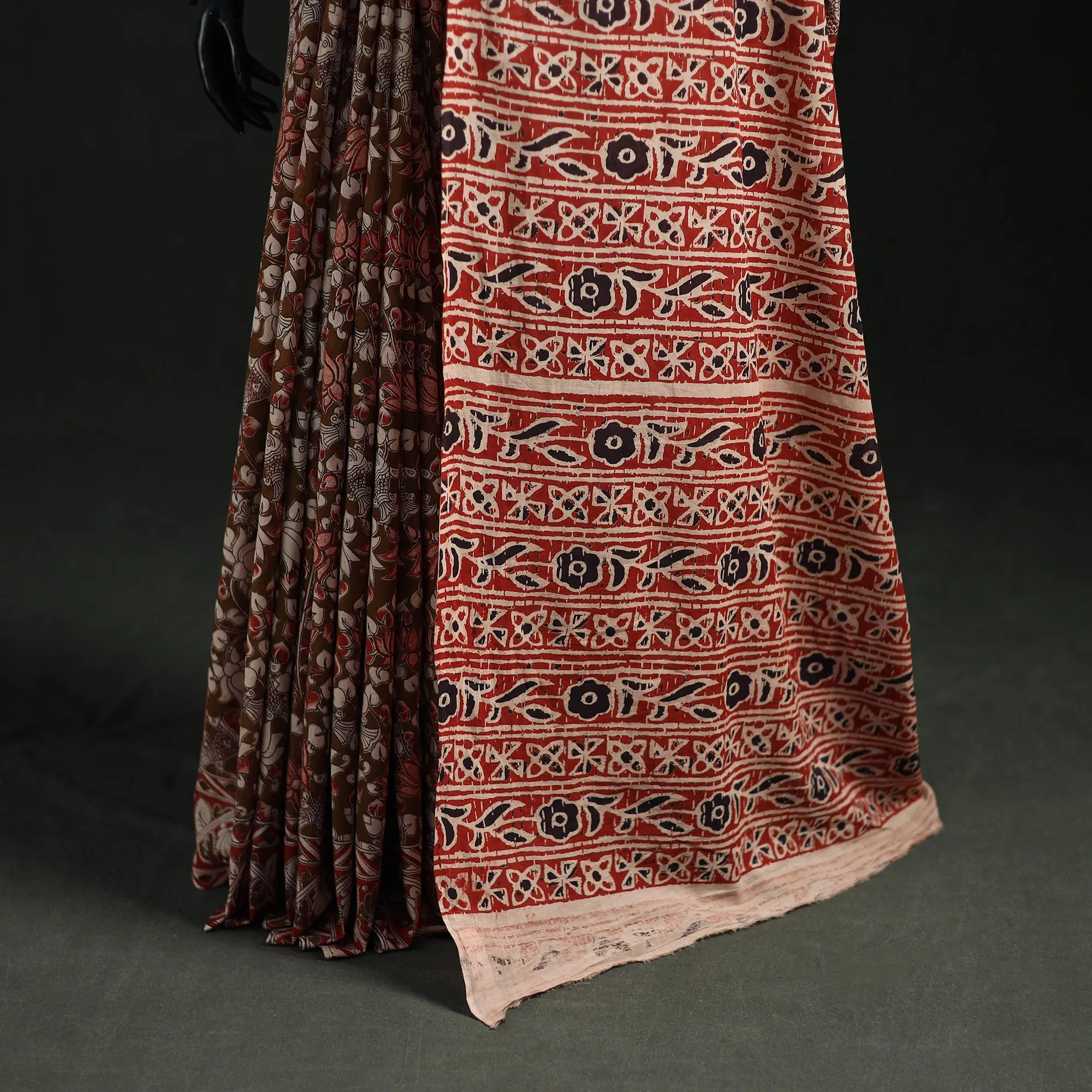 Brown - Kalamkari Printed Cotton Saree 93 sold by Itokri product image thumbnail 4