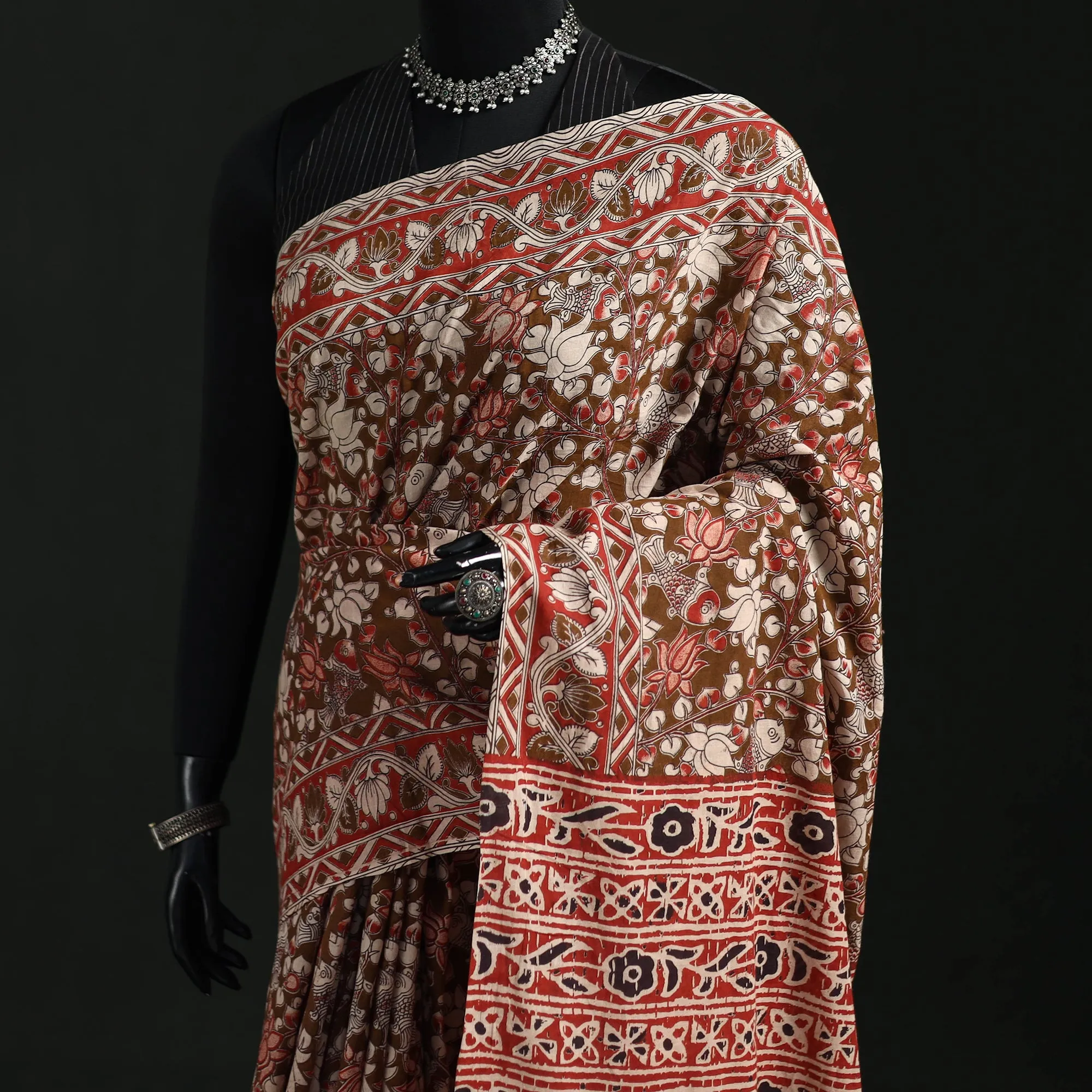 Brown - Kalamkari Printed Cotton Saree 93 sold by Itokri product image thumbnail 2