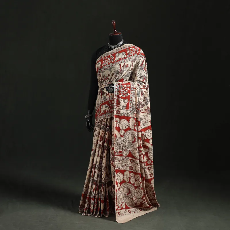 Beige - Kalamkari Printed Cotton Saree 66 made by Itokri