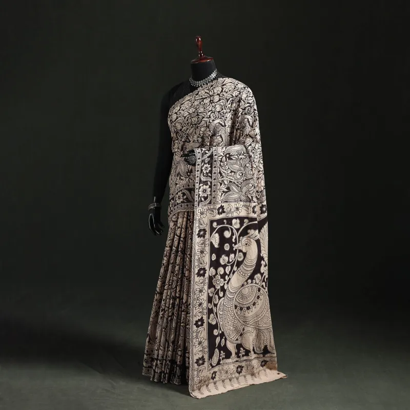 Beige - Kalamkari Printed Cotton Saree 49 made by Itokri