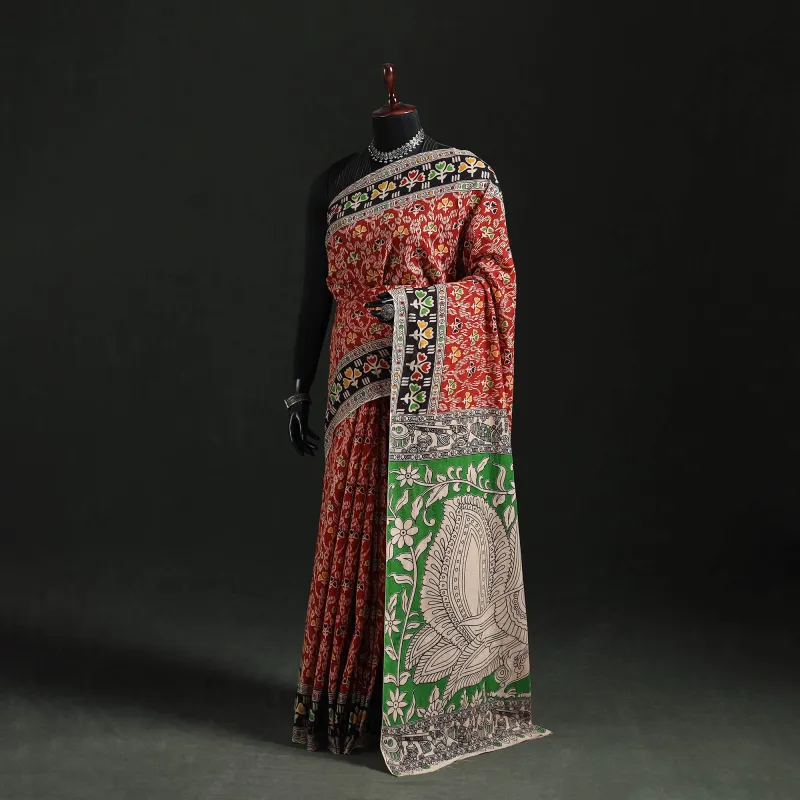 Red - Kalamkari Printed Cotton Saree 46 made by Itokri