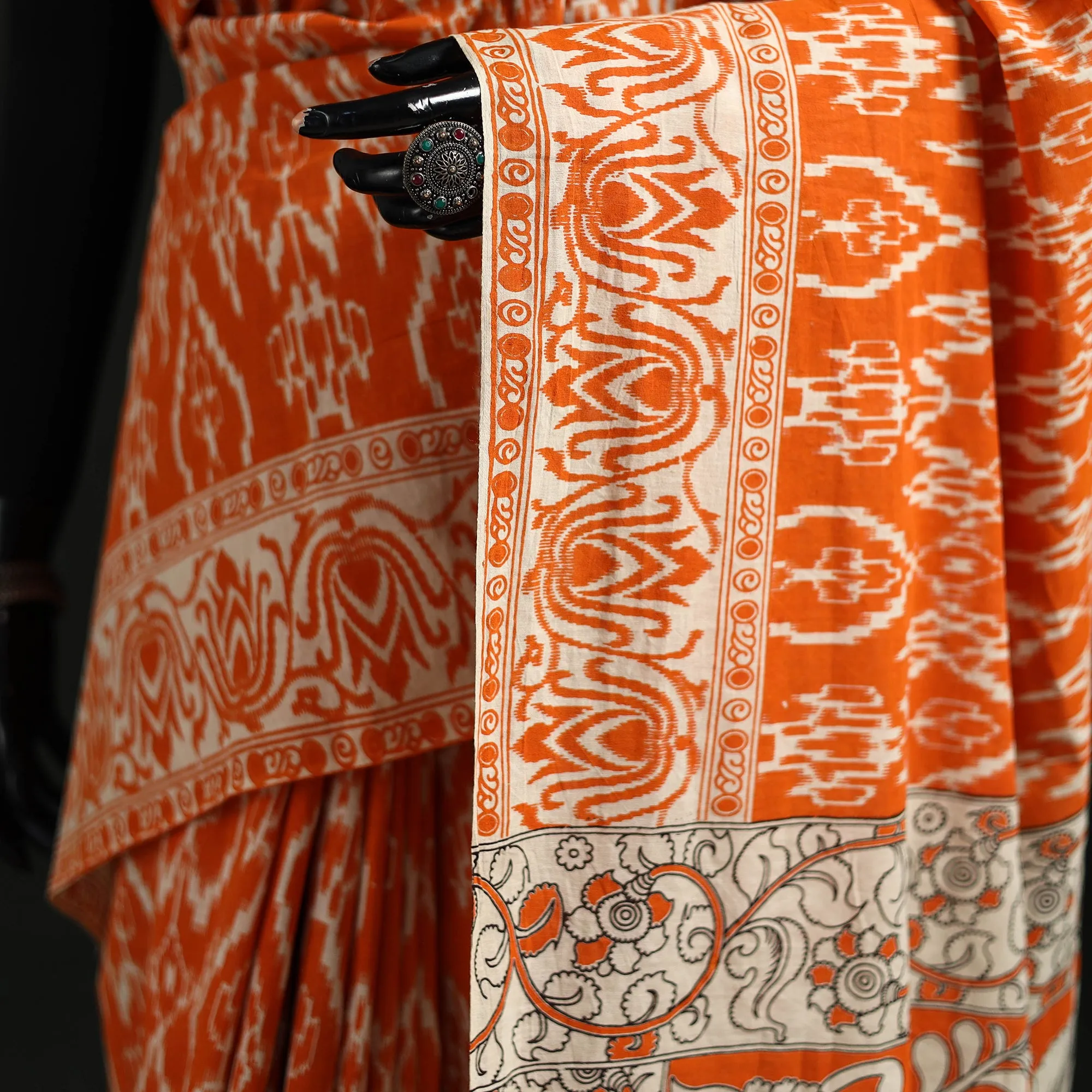 Orange - Kalamkari Printed Cotton Saree 32 sold by Itokri product image thumbnail 3