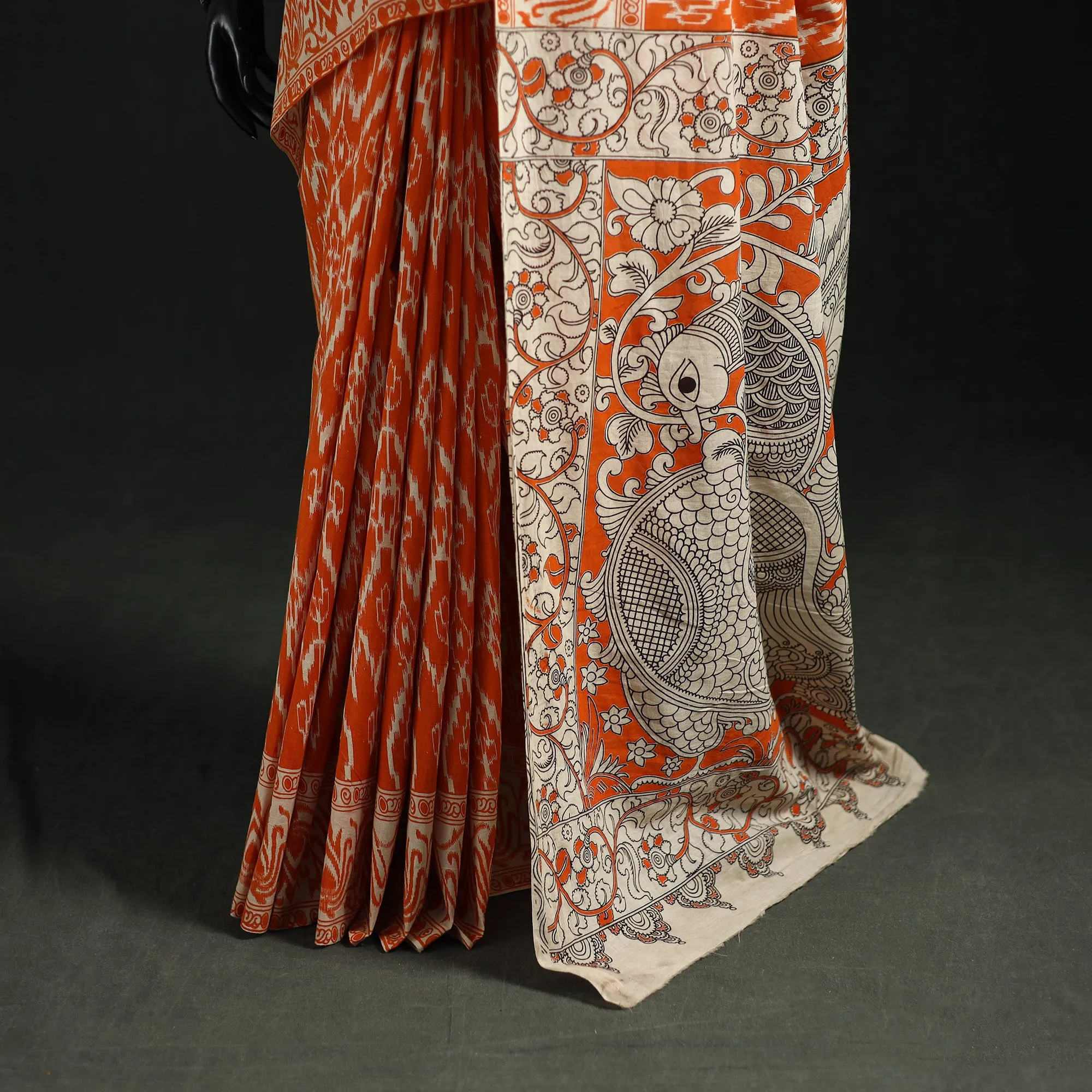 Orange - Kalamkari Printed Cotton Saree 32 sold by Itokri product image thumbnail 4