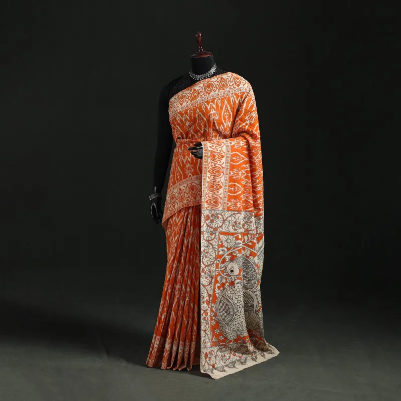 Orange - Kalamkari Printed Cotton Saree 32 made by Itokri