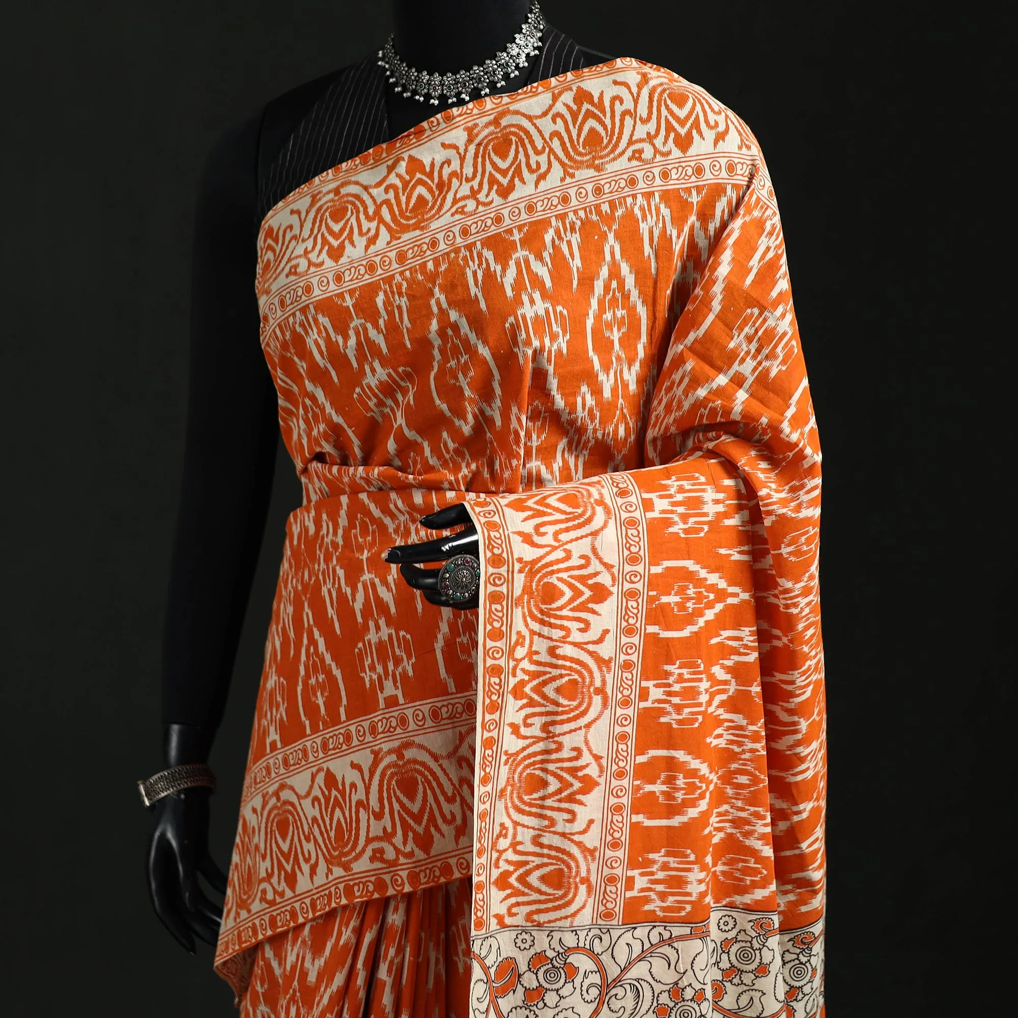 Orange - Kalamkari Printed Cotton Saree 32 sold by Itokri product image thumbnail 2