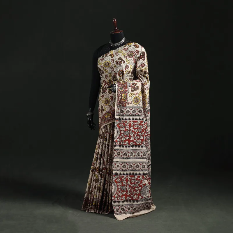 Beige - Kalamkari Printed Cotton Saree 29 made by Itokri