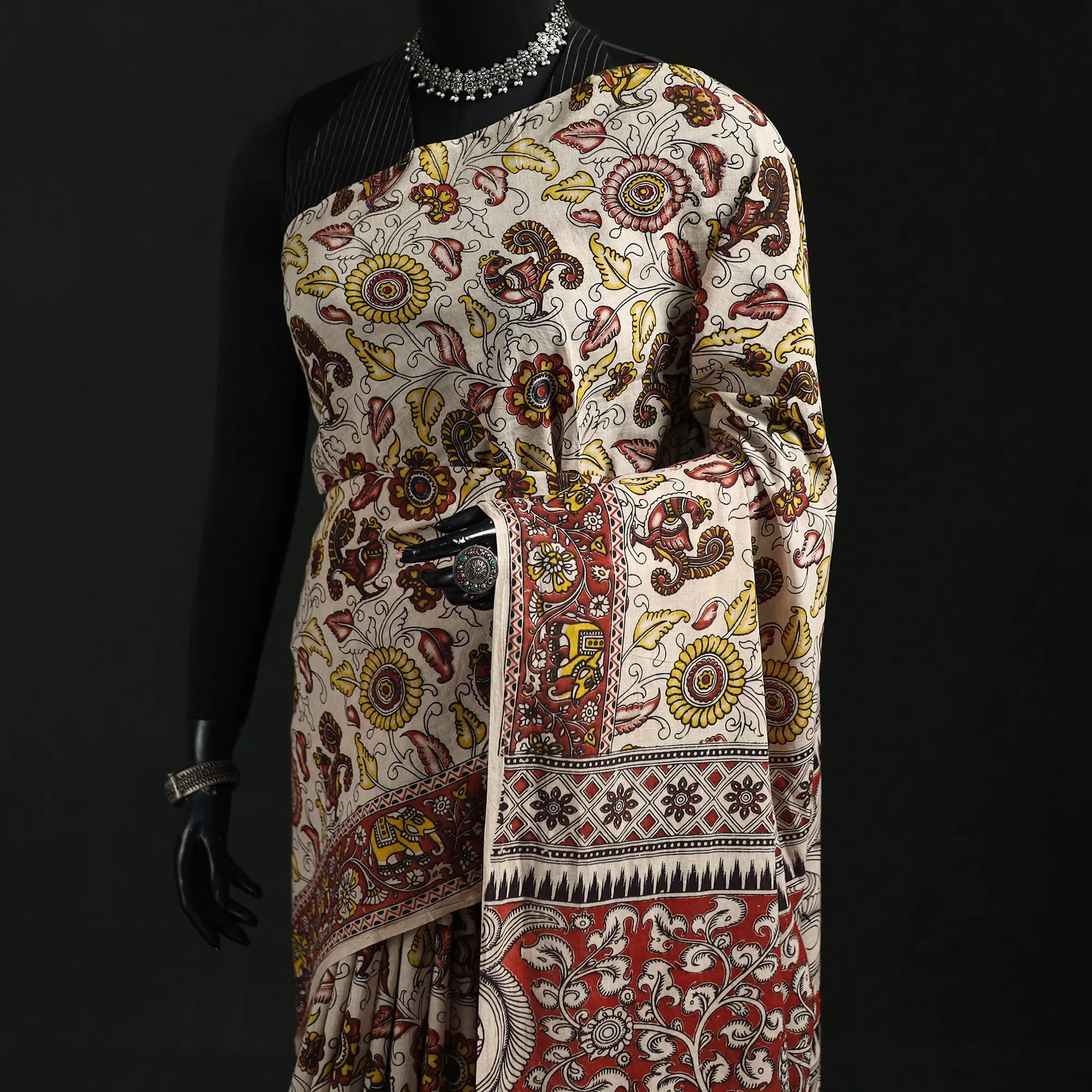Beige - Kalamkari Printed Cotton Saree 29 sold by Itokri product image thumbnail 2