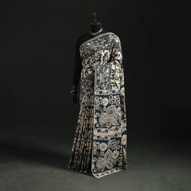 Beige - Kalamkari Printed Cotton Saree 24 made by Itokri
