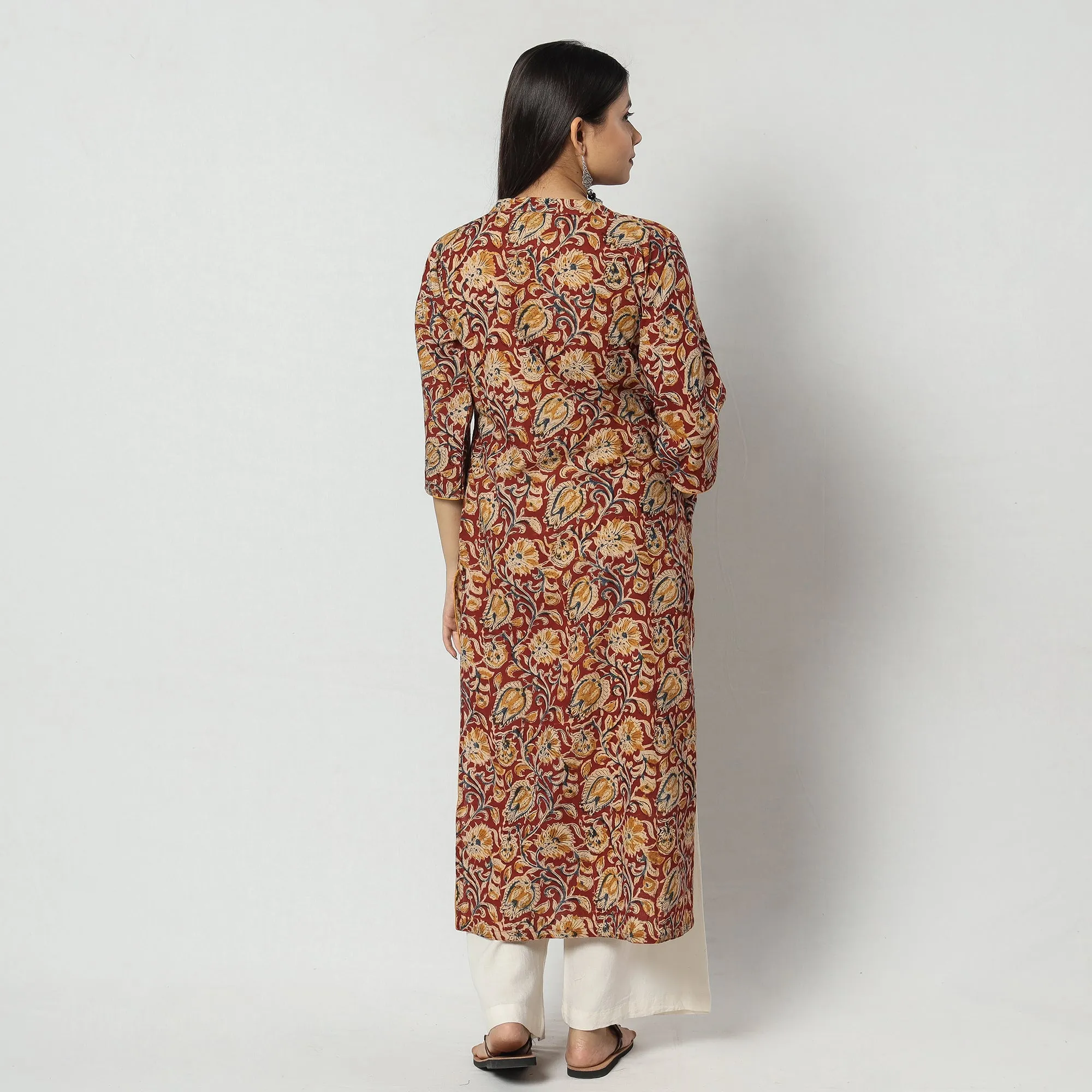 Red - Kalamkari Block Printed Cotton Long Straight Kurta sold by Itokri product image thumbnail 4