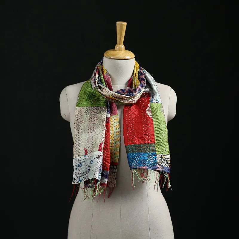 Bengal Kantha Handwork Patchwork Reversible Silk Stole 290 made by Itokri