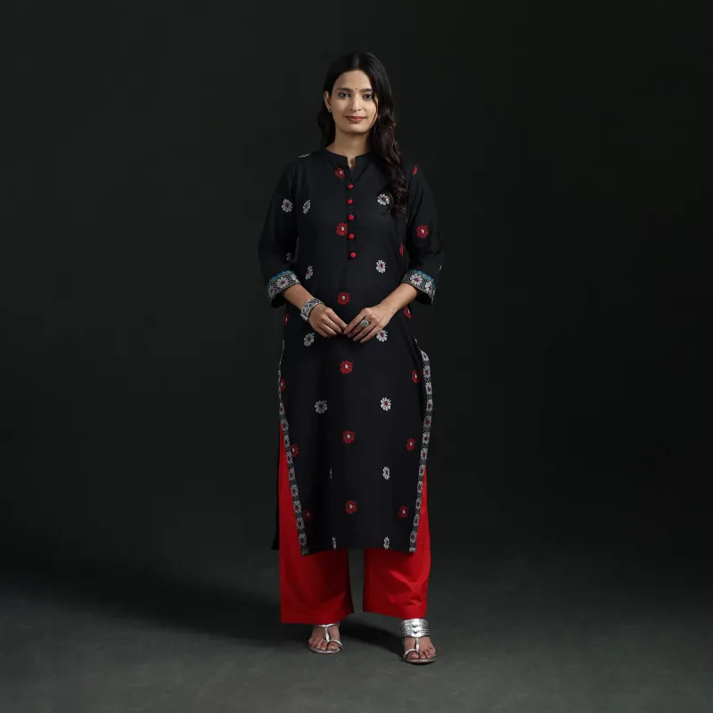 Black - Jacquard Cotton Straight Long Kurta for Women 11 made by Itokri