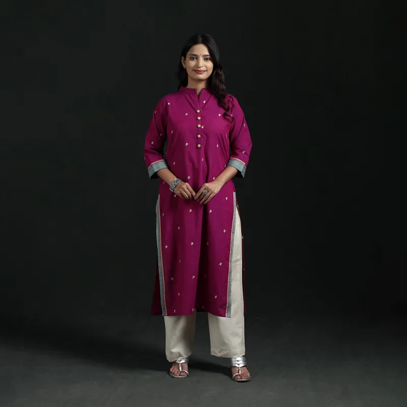 Purple - Jacquard Cotton Straight Long Kurta for Women 14 made by Itokri