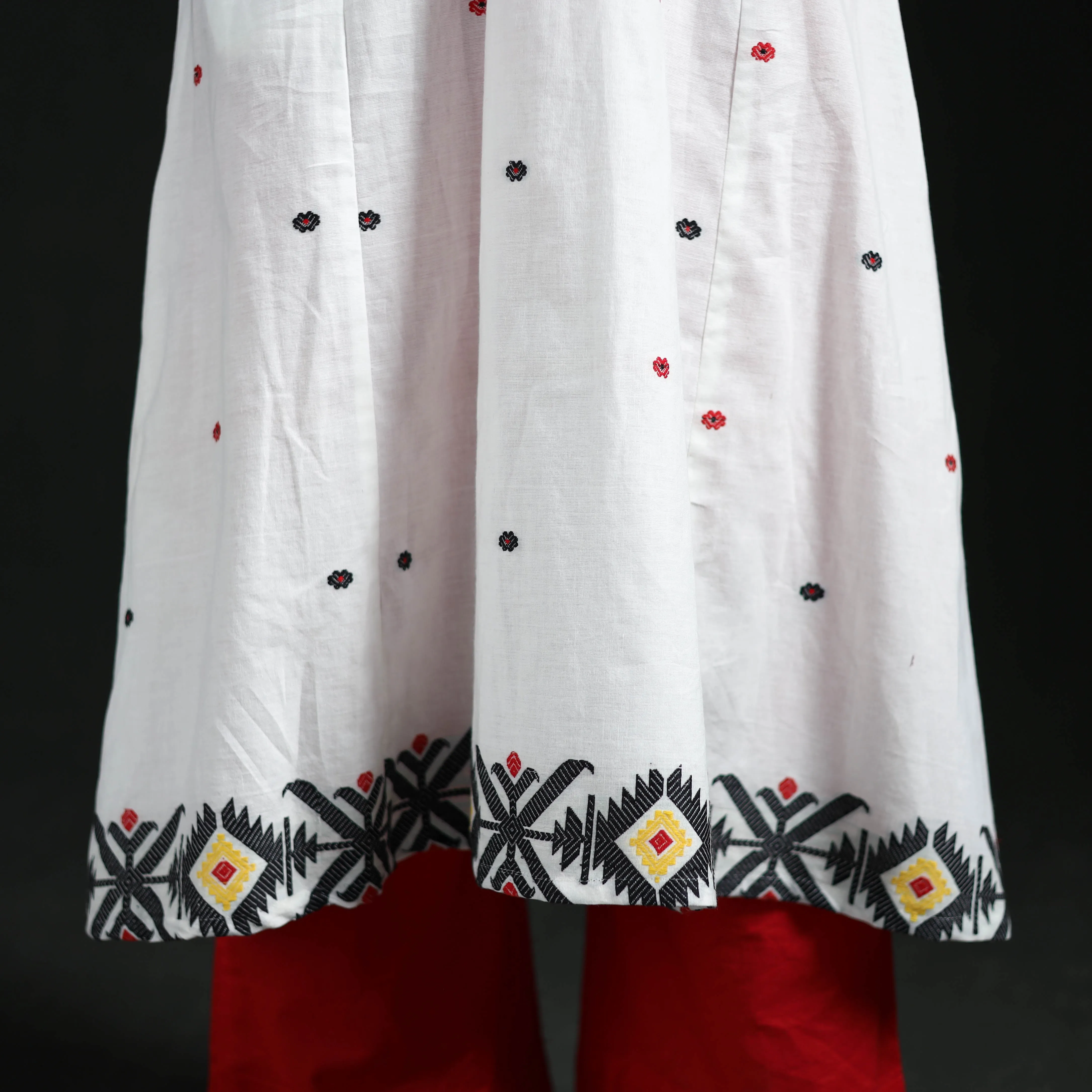 White - Hand Embroidered Jacquard Cotton A-Line Long Kurta for Women 01 sold by Itokri product image thumbnail 5
