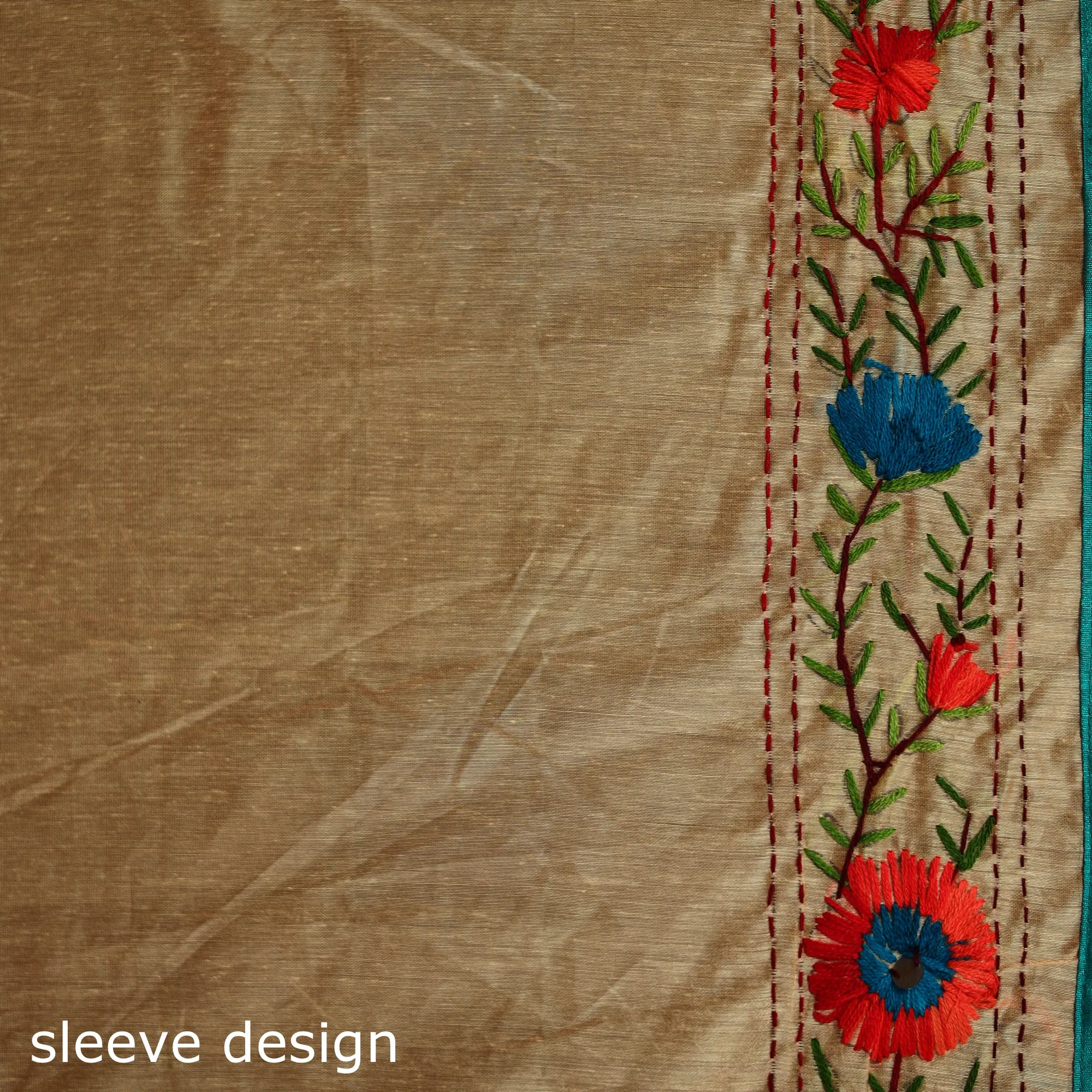 Peach - Hand Embroidered Chapa Work Silk Cotton Saree 27 sold by Itokri product image thumbnail 5