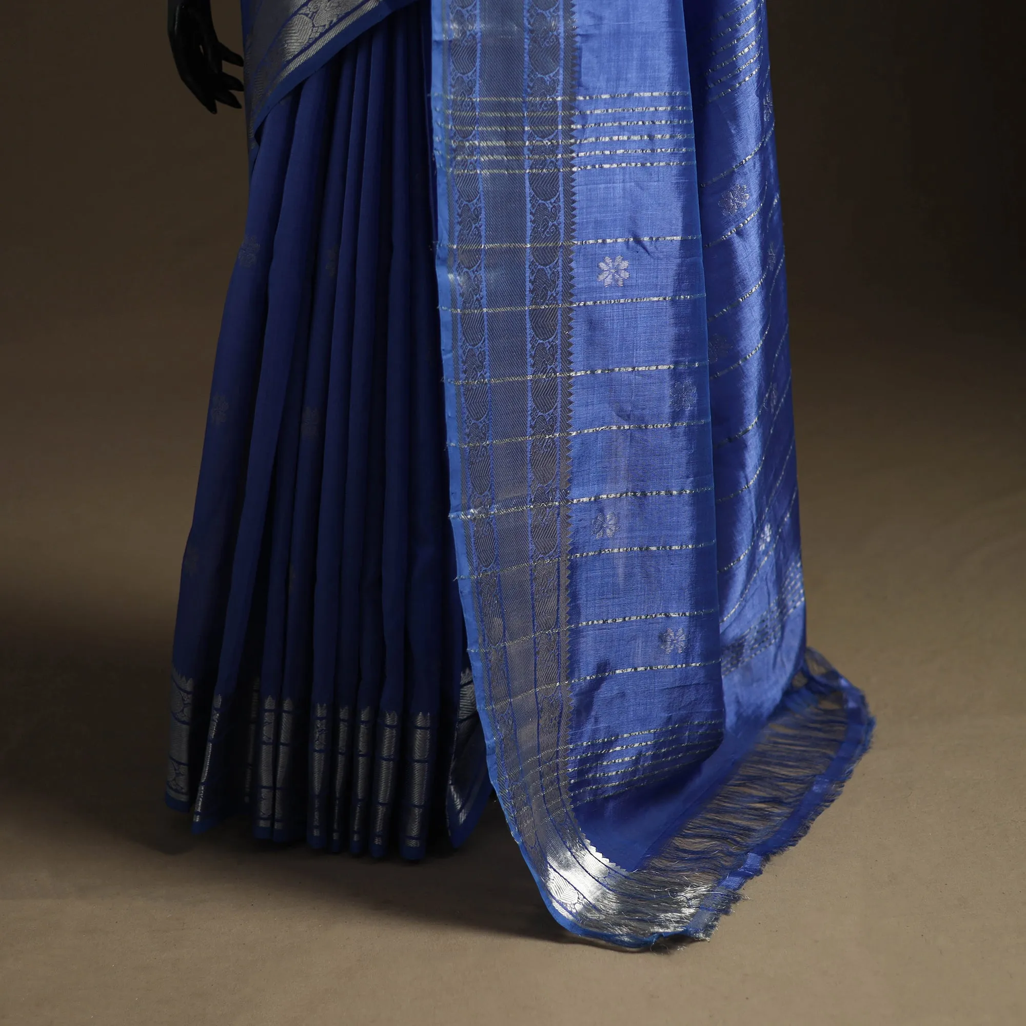 Blue - Pure Handwoven Mangalagiri Silk Cotton Pattu Saree with Zari Border 05 sold by Itokri product image thumbnail 4