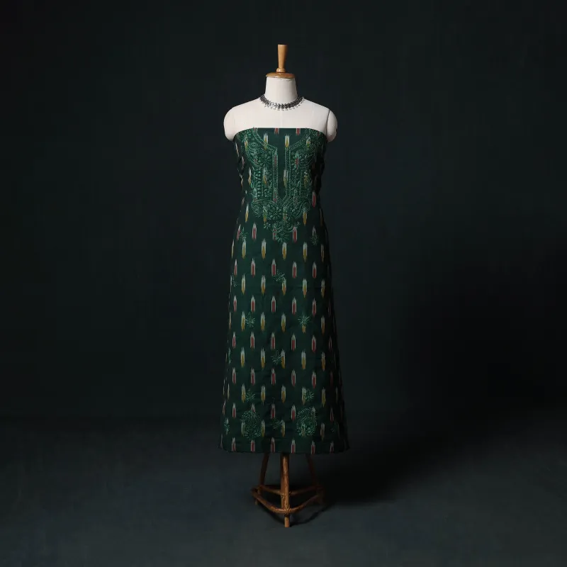 Green - Chikankari Hand Embroidered Cotton Unstitched Kurta Material (3M) 02 made by Itokri