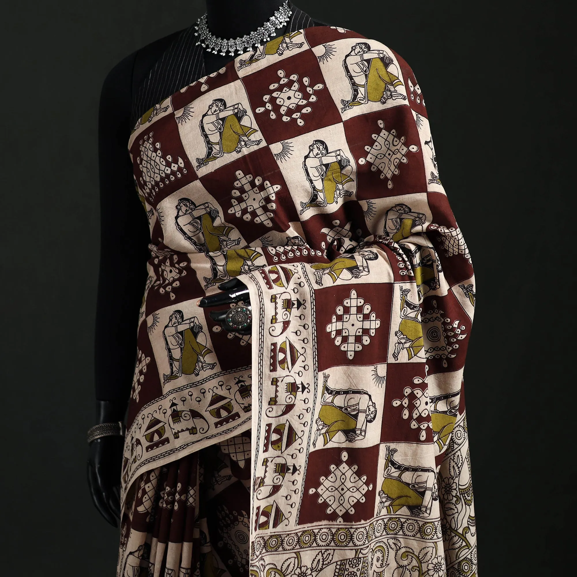 Maroon - Cotton Saree in Kalamkari Print 30 sold by Itokri product image thumbnail 2