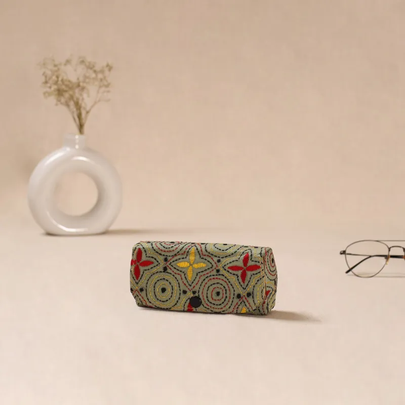 Green - Handcrafted Bengal Kantha Work Spectacle Case 10 made by Itokri