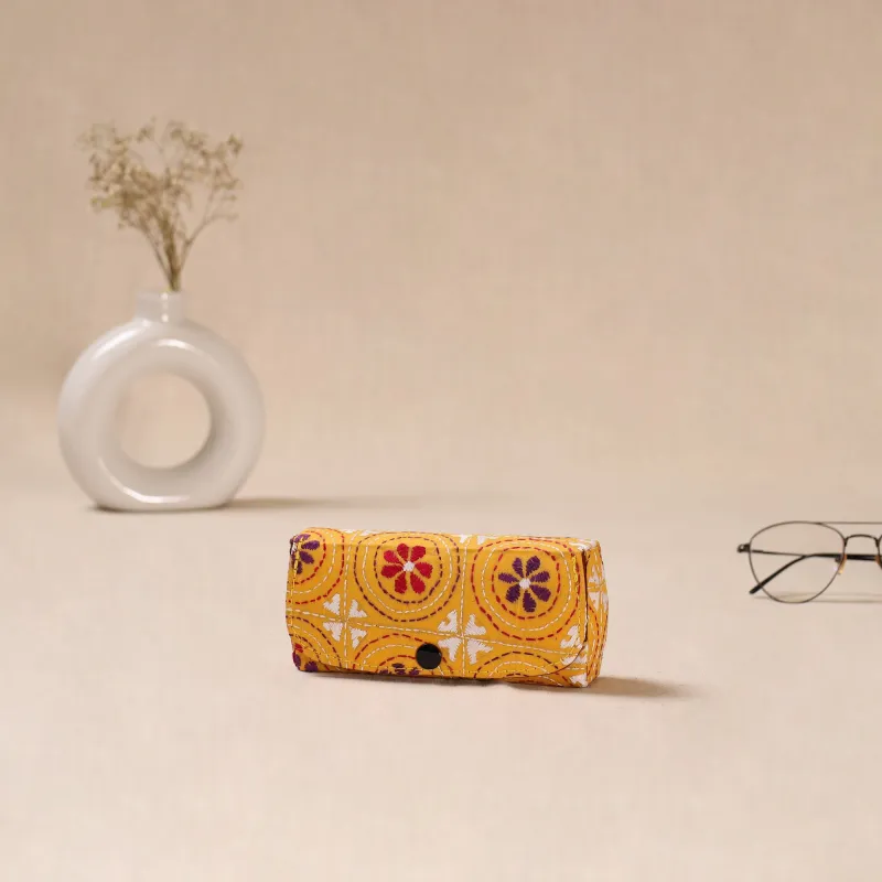 Yellow - Handcrafted Bengal Kantha Work Spectacle Case 02 made by Itokri