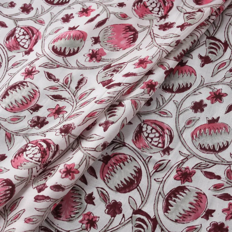Pink - Sanganeri Floral Hand Block Print Modal Silk Fabric 16 made by Itokri