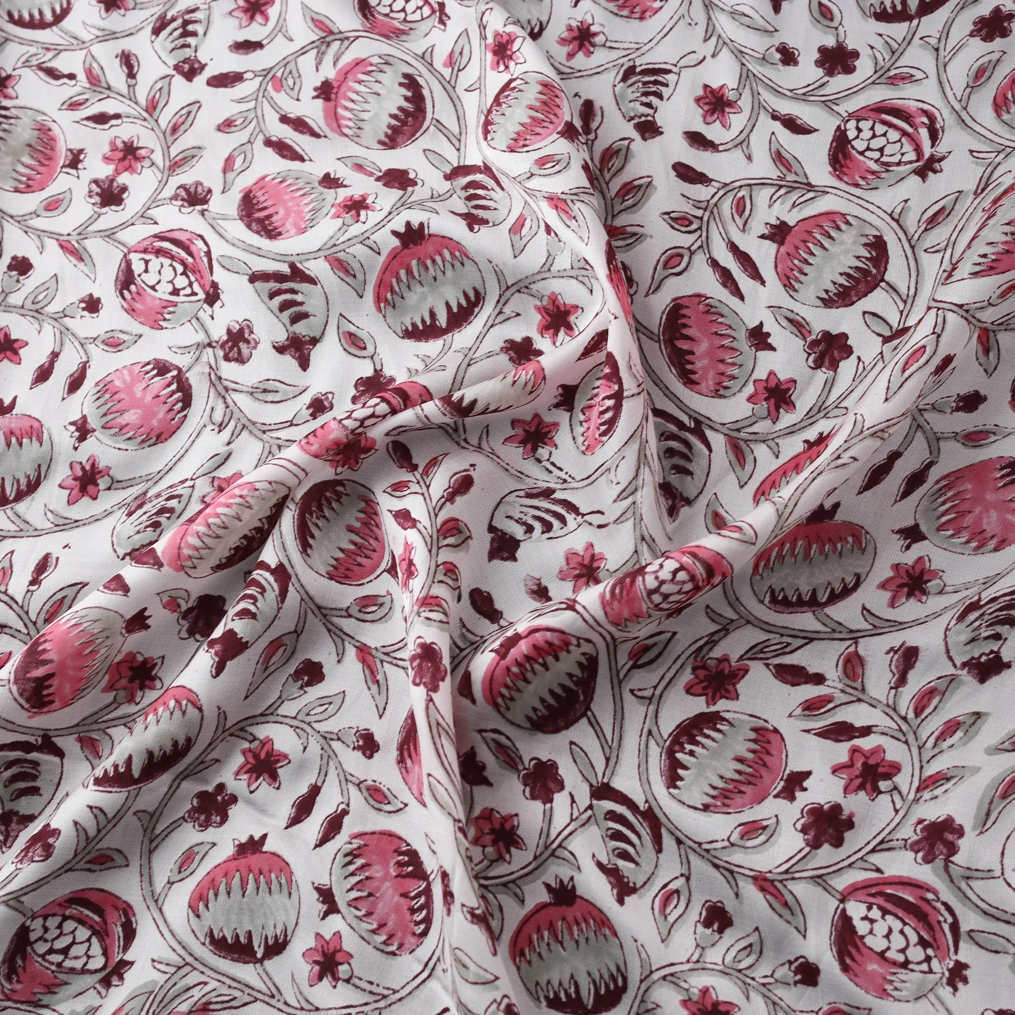 Pink - Sanganeri Floral Hand Block Print Modal Silk Fabric 16 sold by Itokri product image thumbnail 3