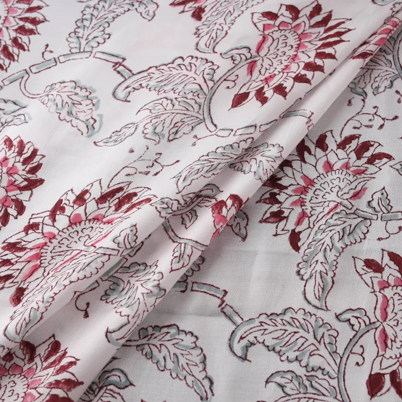White - Sanganeri Floral Hand Block Print Modal Silk Fabric 09 made by Itokri
