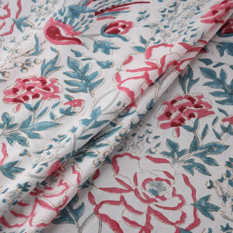 Multicolor - Sanganeri Floral Hand Block Print Modal Silk Fabric 12 made by Itokri