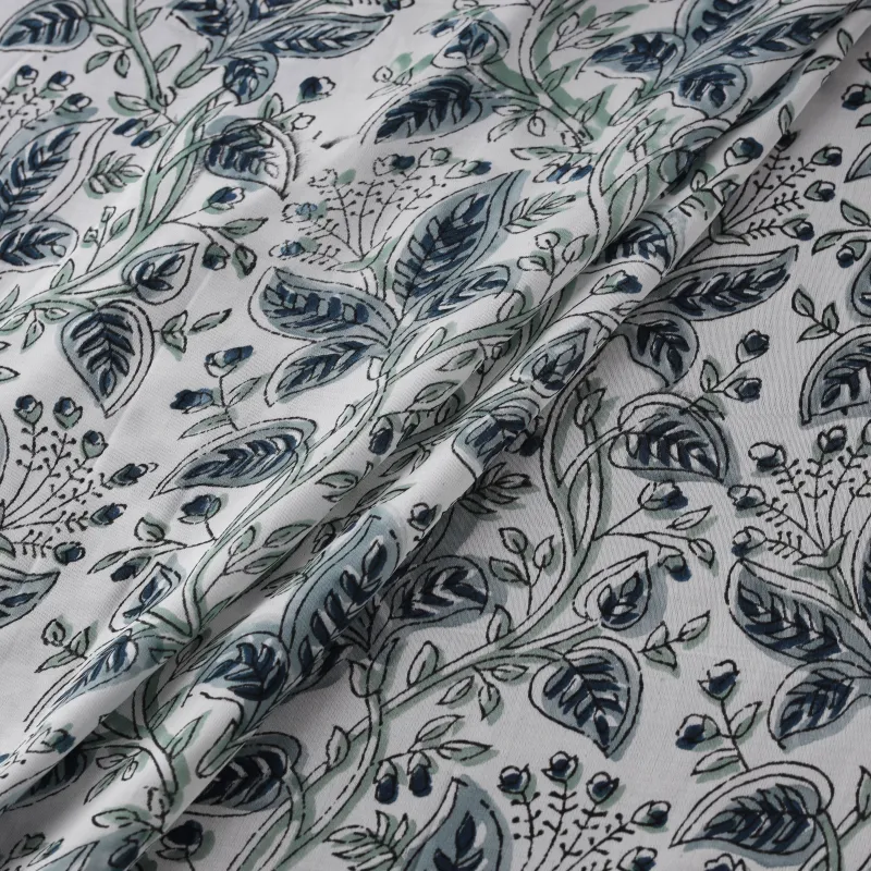White - Sanganeri Floral Hand Block Print Modal Silk Fabric 07 made by Itokri