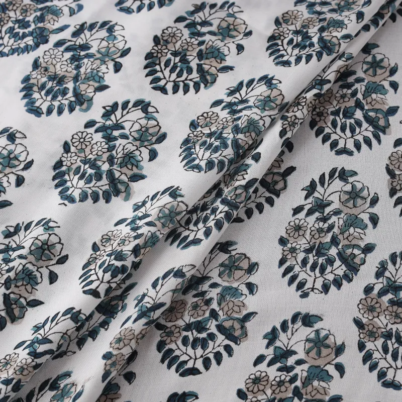 White - Sanganeri Floral Hand Block Print Modal Silk Fabric 04 made by Itokri