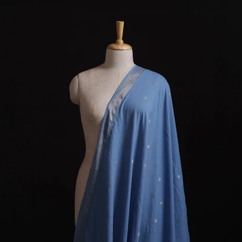 Blue - Prewashed Cotton Jacquard Fabric with Zari Border 02 made by Itokri