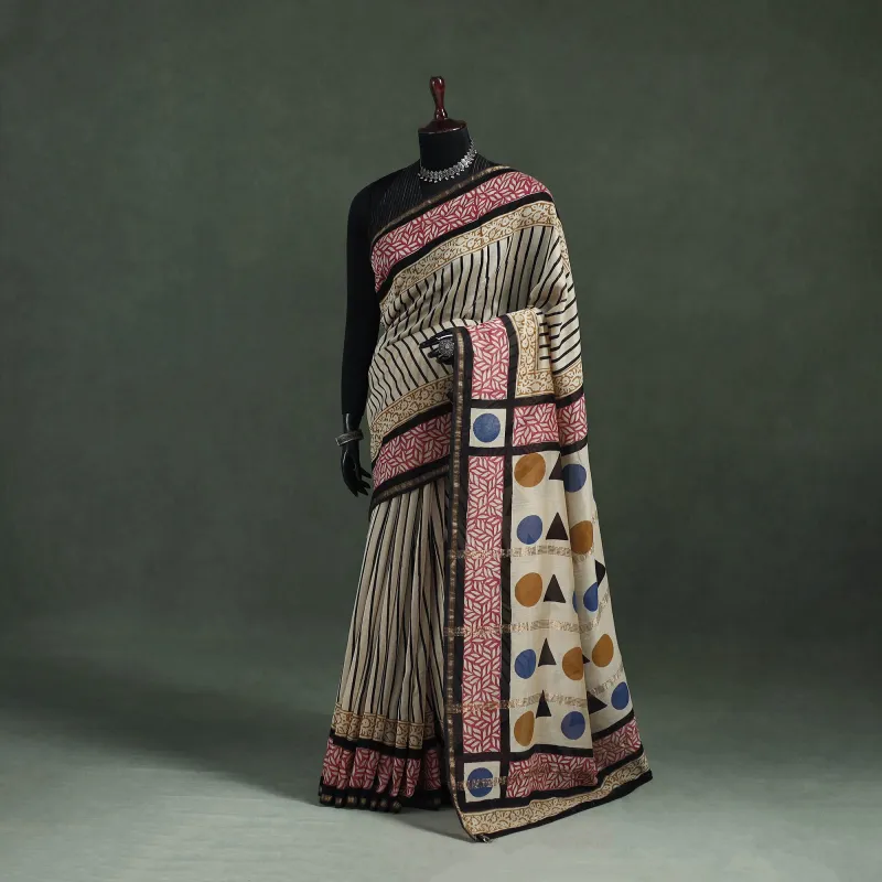 Bagru Hand Block Print Natural Dyed Chanderi Silk Saree 41 made by Itokri