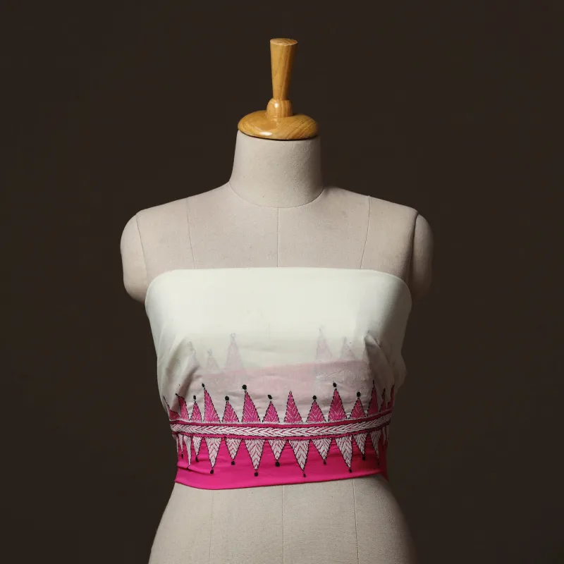 White - Bengal Kantha Hand Embroidered Cotton Blouse Piece 100 made by Itokri