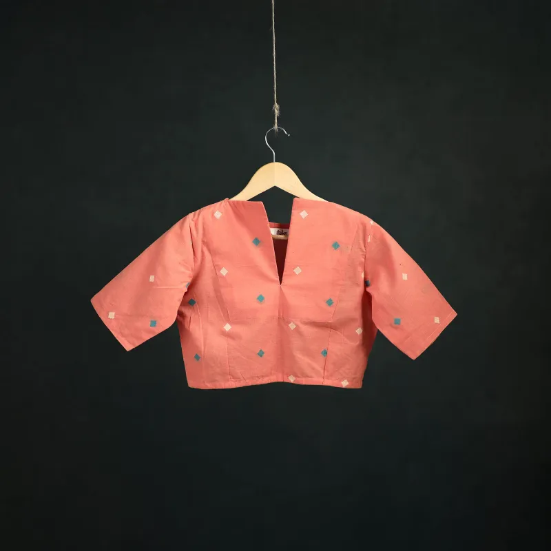 Peach - Jacquard Cotton Readymade Blouse 08 made by Itokri