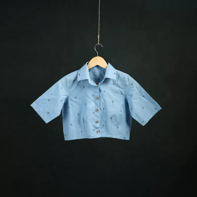 Blue - Jacquard Cotton Readymade Blouse 02 made by Itokri
