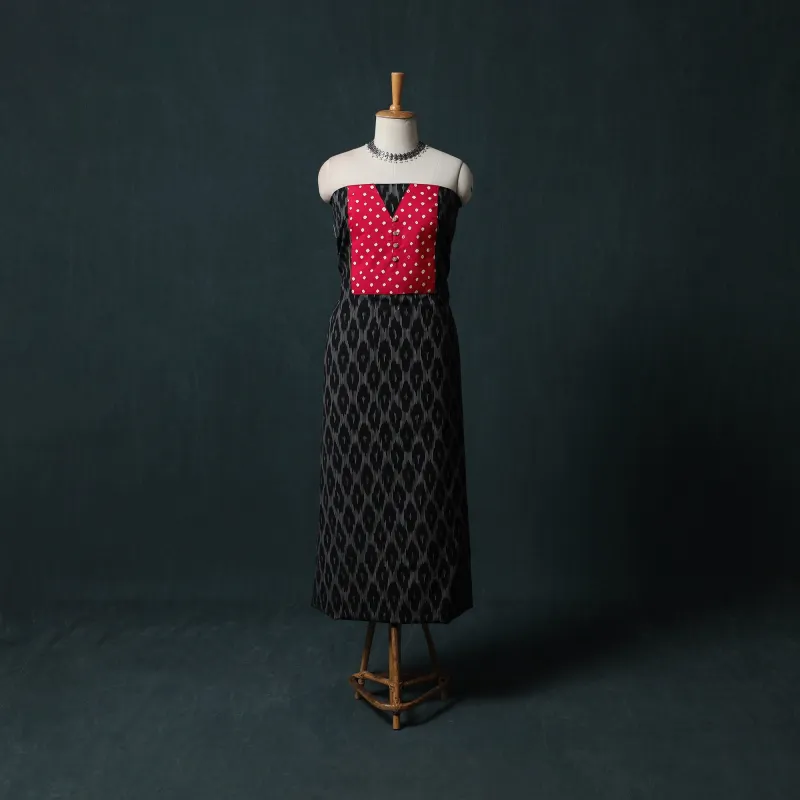 Black - Pochampally Ikat Patchwork Cotton Unstitched Kurta Material (3M) 17 made by Itokri