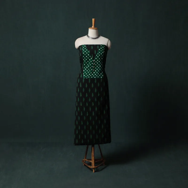 Black - Pochampally Ikat Patchwork Cotton Unstitched Kurta Material (3M) 09 made by Itokri