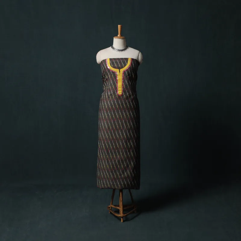 Grey - Pochampally Ikat Patchwork Cotton Unstitched Kurta Material (3M) 02 made by Itokri