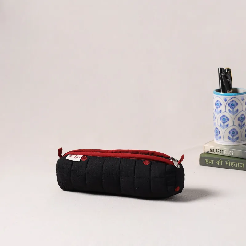 Black - Handcrafted Quilted Pencil Pouch 10 made by Itokri