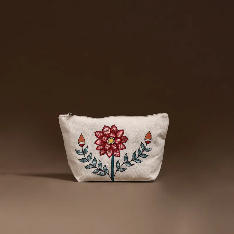 Beige - Madhubani Handpainted Utility Pouch 34 made by Itokri