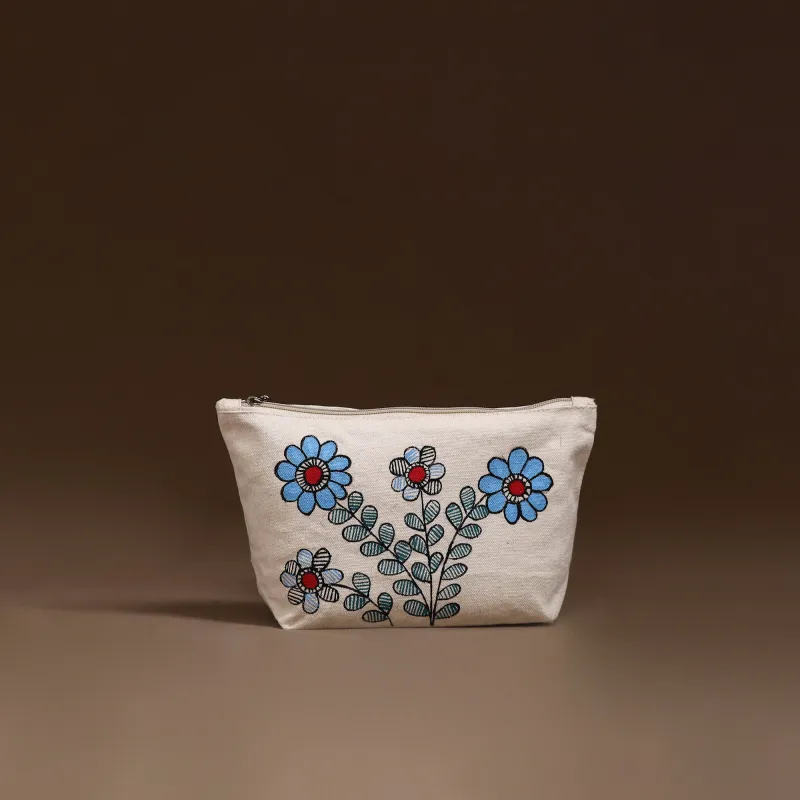 Beige - Madhubani Handpainted Utility Pouch 29 made by Itokri