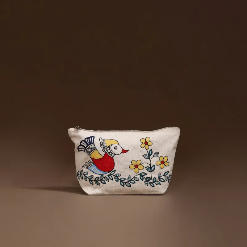 Beige - Madhubani Handpainted Utility Pouch 26 made by Itokri