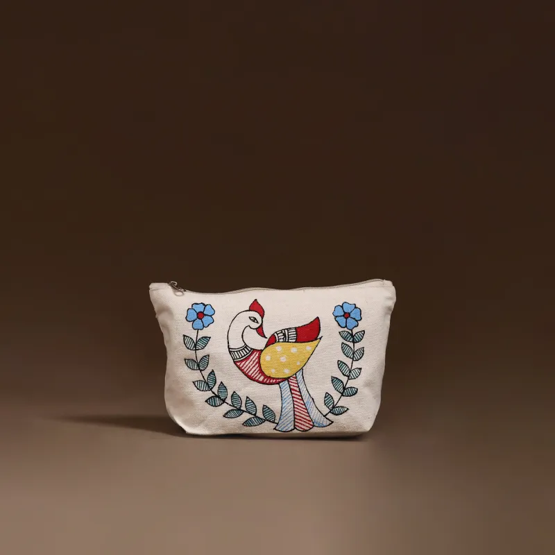 Beige - Madhubani Handpainted Utility Pouch 11 made by Itokri