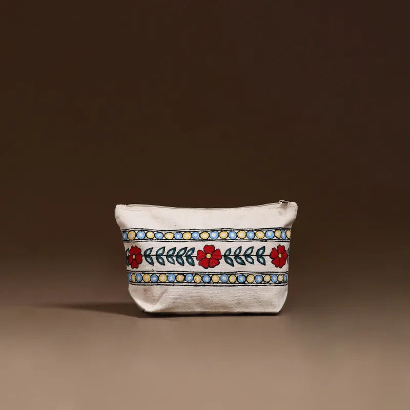 Beige - Madhubani Handpainted Utility Pouch 09 made by Itokri