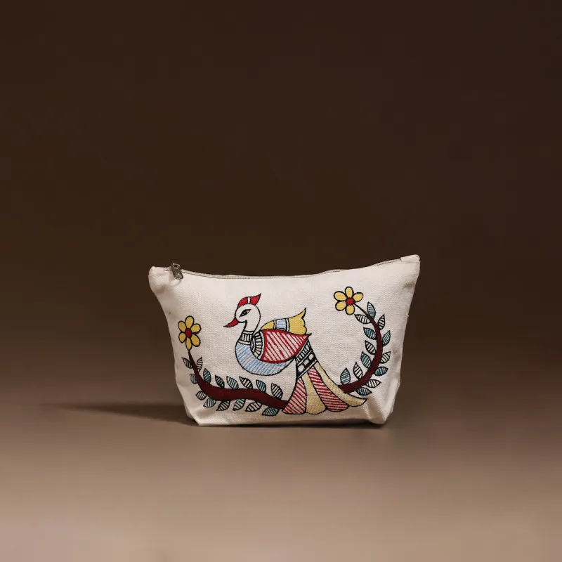 Beige - Madhubani Handpainted Utility Pouch 04 made by Itokri