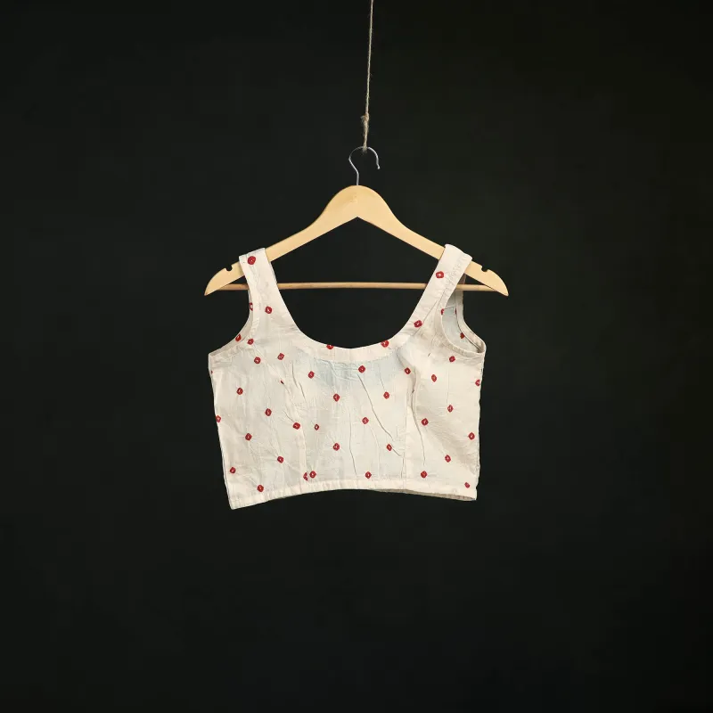 White - Bandhani Tie-Dye Cotton Sleeveless Readymade Blouse 13 made by Itokri